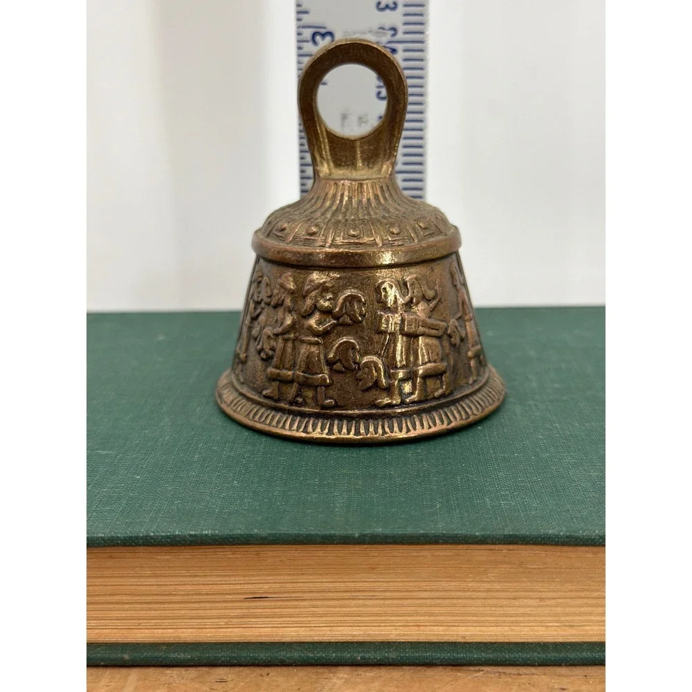 Vintage Cast Brass Peerage Bell Beheading Scene Relief Ornate Hand Bell 3